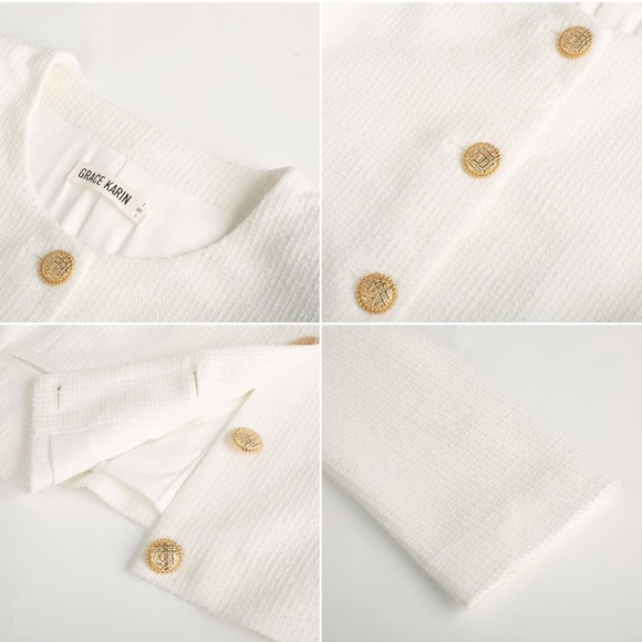 Tweed collarless blazer jacket - Picture 4 of 5